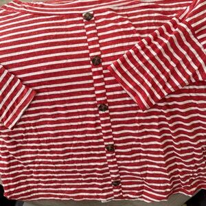 Umgee Red and White Striped Button Down Shirt